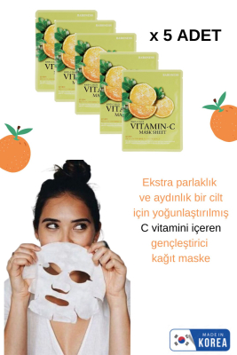 C Vitaminli Leke Karşıtı Aydınlatıcı Etkili 5'li Kore Yüz Maskesi Seti Ikore